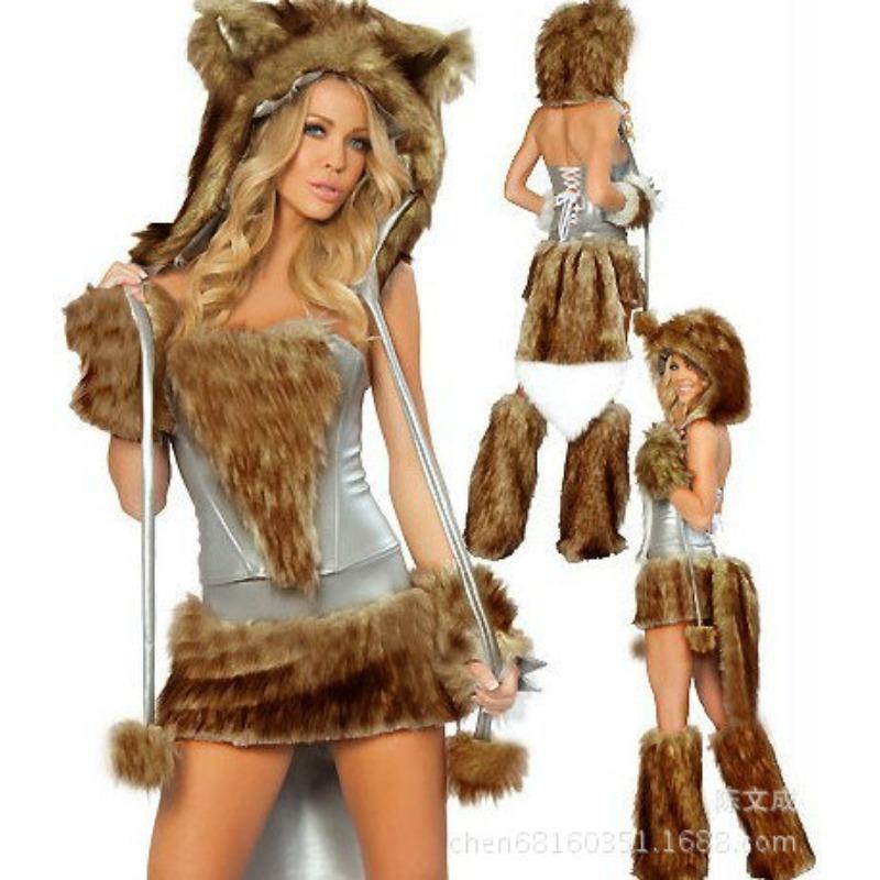 Cosplay Halloween Party Costume, Leopard Print Wolf with Big Tail, Game Costume, Catwoman Role-playing Uniform