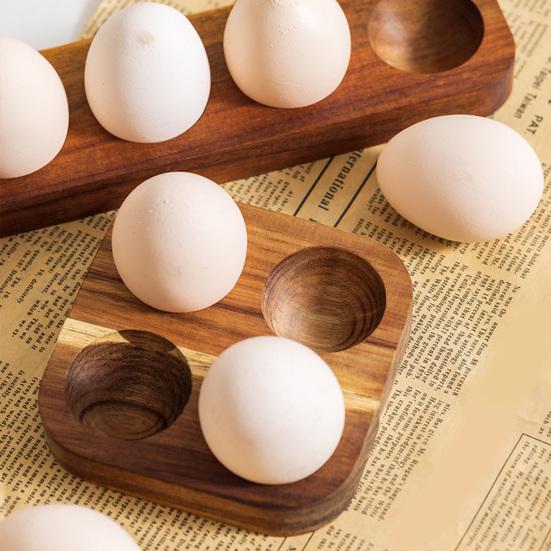 Wooden Egg Holder Rustic Egg Tray 4 or 6 Slots Countertop Egg Organizer for Kitchen Refrigerator Dining Table