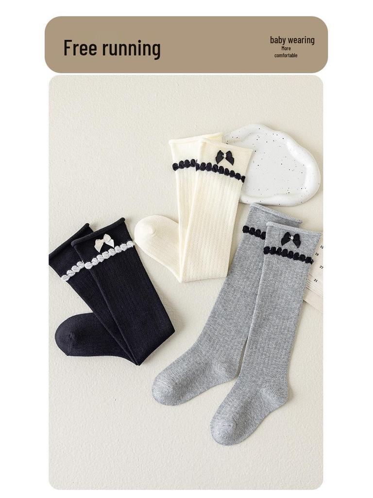 Girls' Korean-Style Bow Calf Socks for Spring and Autumn