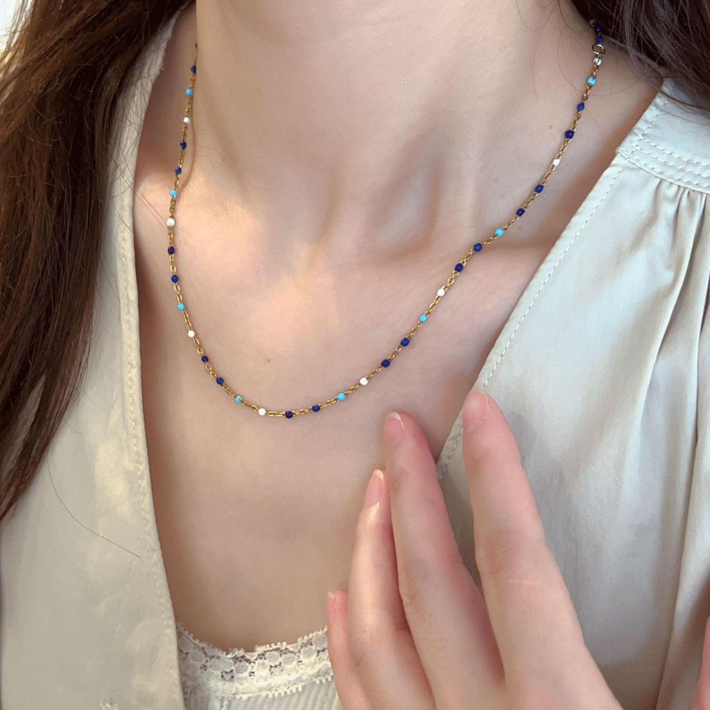 Minimalist Blue and White Beaded Necklace - Versatile, Fresh, and Sweet Layering Jewelry