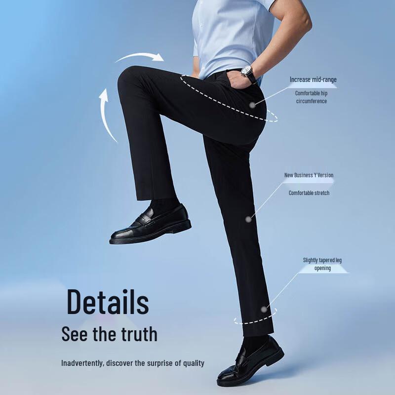 YOUNGOR Men's Breathable Straight Fit Business Casual Pants