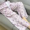 Damen-Blumen-Baumwoll-Seiden-Pyjama - Große Größen, Sommer, Leicht, Für draußen, Gerades Bein, Lockerer Schnitt