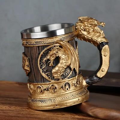 1pc Retro Golden Wing Dragon Stainless Steel Water Cup, Creative Resin Cup, Summer Drink Cup, Coffee Cup. Man, Father's Day Gift