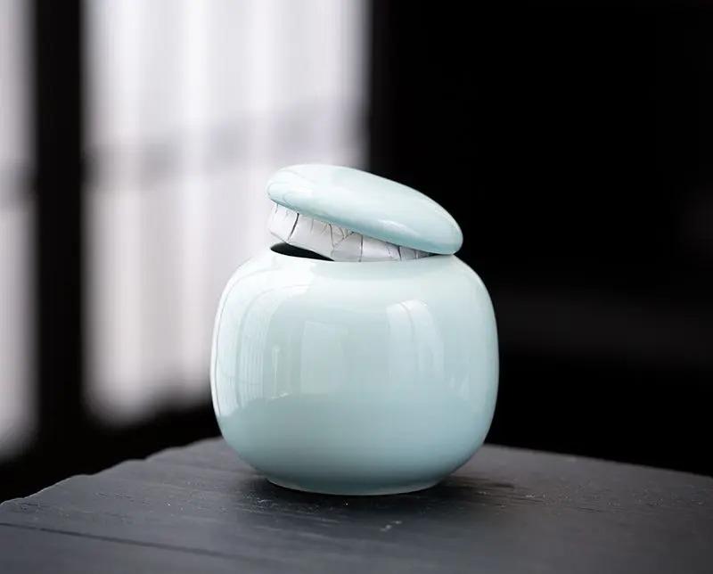 Cilindro Azul Hermético 30g para Matcha Porcelana Mini Té Vacío Contenedor de Almacenamiento Polvo de Matcha Lata de Té Azucarero Tarro de China Decoración