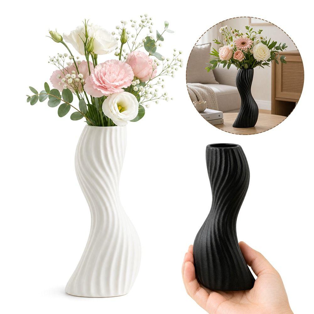 Plastic Imitation Ceramic Vase Wave Shape Curved Wave Vase Durable Flower Vase  Home Decoration