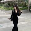 French Pure and Alluring V-neck Long-sleeve Dress, Women's Spring, New Slimming Inner Layer, Hip-hugging Long Skirt, Trendy