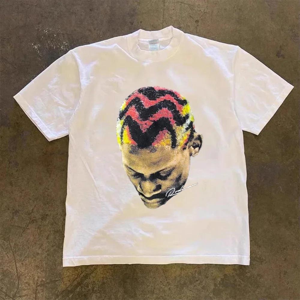 Móda Pánské Dámské Tričko Rodman Americká Street Velká Hlava Kulatý Výstřih Krátký Rukáv Bavlněné Tričko Volné Streetové Oblečení Topy Oblečení