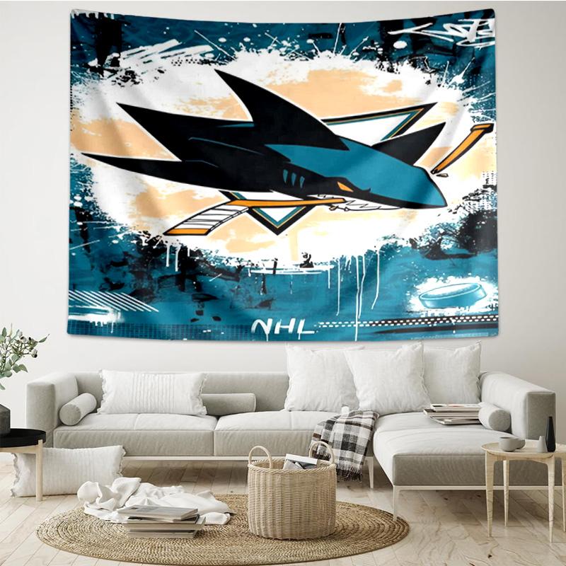 San-Jose Sharks Hockey Tapestry, Unique Design Tapestry, Wall Decor for Bedroom,Livingroom, Playroom,Heartwarming Fan Holiday Gifts