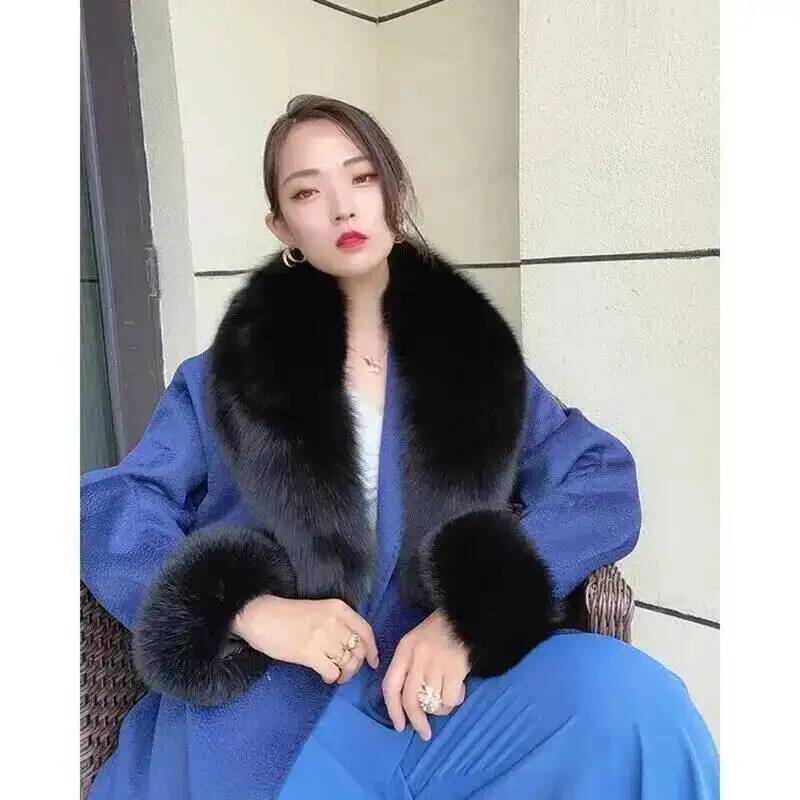 Natural Real Fox Fur Collar Cuff Set Winter Women Warm Scarf Genuine Fur Trimming For Parka Coat Hood Luxury Fluffy Decor Shawl