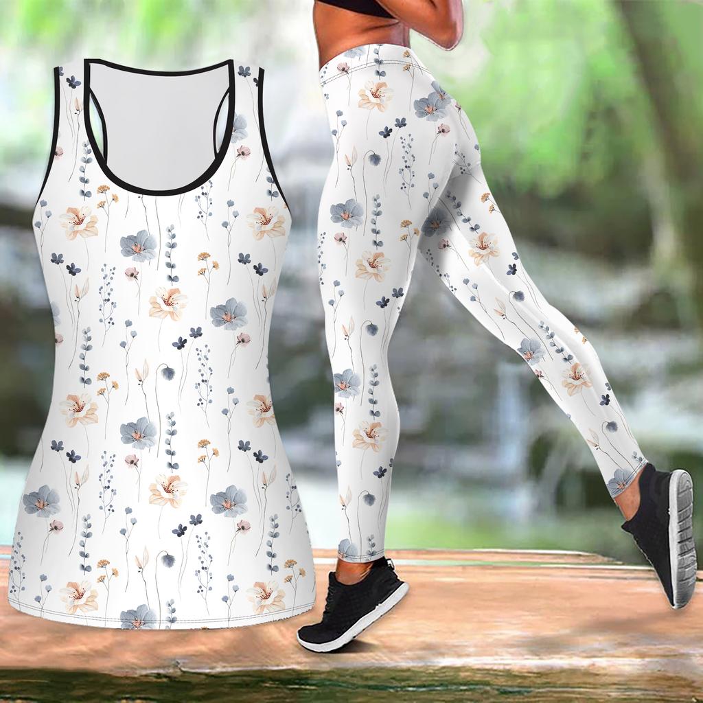 A Simple and Elegant Flower Print Yoga Outfit for Women Fashion Workout Leggings Fitness Sports Casual Yoga Set Sports Suit