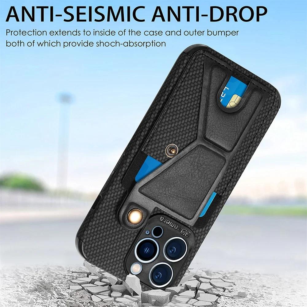 Carbon Fiber Leather Case For Xiaomi 15 14T Poco X6 X5 Redmi 14C 13C 12C Redmi Note 13 Pro Plus 11 11S Card Holder Phone Cover