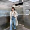 Women's Turn Down Collar Long Sleeve Leopard Print Faux Fur Coat Loose Elegant Long Winter Outerwear