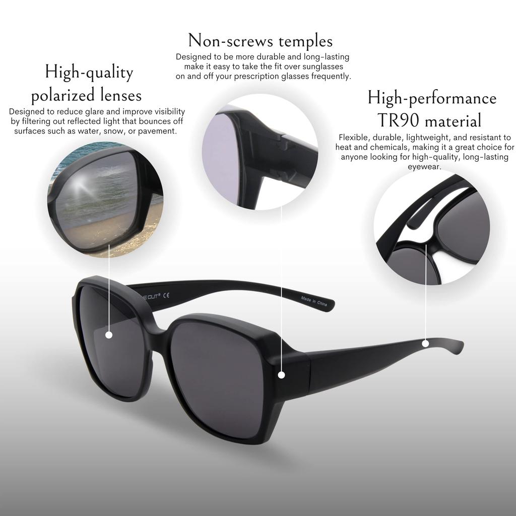 2 Pack Oversized Over Glasses Sunglasses for Women Men T01 Square Fit Over Sun Glasses UV400
