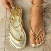 Mode Zehensteg Gold Silber Gladiatorsandalen Damen 2025 Sommer Knöchelriemen Flache Sandalen Frau Übergröße 43 Römische Strandschuhe Schuhwerk