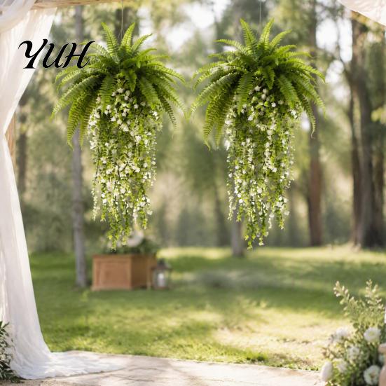 Realistic Plastic Vines 1/3/4Pcs Hanging Artificial Flower Decoration, UV Resistant Fake Fern & Floral Wedding Party Flowers Vine, Wall Faux