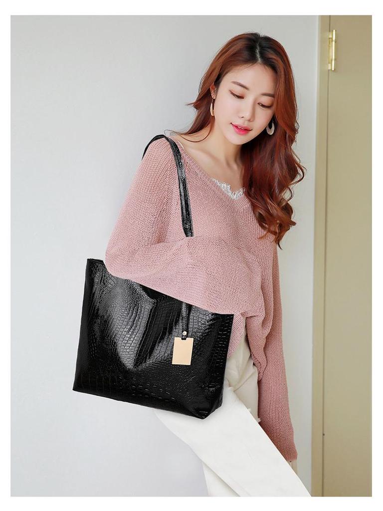 2025 Crocodile-Pattern PU Leather Shoulder Tote Bag - Large Capacity, Women's Fashion Retro Handbag