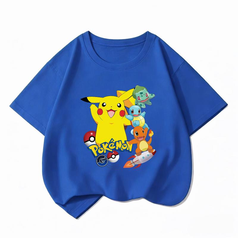 Potdemiel Kids Cotton Tshirt Cute Pikachu Cartoon Print Summer Short Sleeve Boys Girls Casual Crew Neck Tops