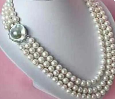 Clásico collar de triple hebra de perlas blancas del Mar del Sur de 9-10MM 17"18"19"