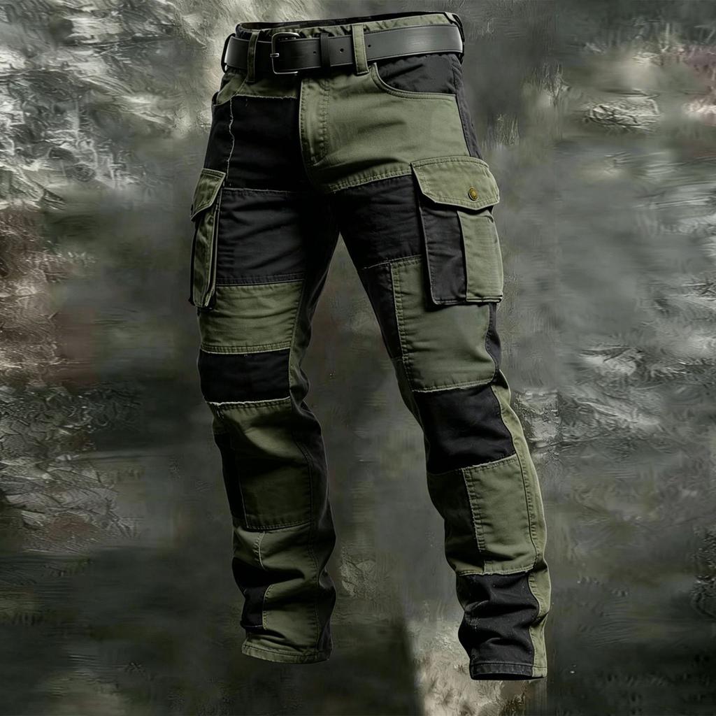Pantaloni Cargo pentru Bărbați cu Buzunare Multiple și Design Color Block pentru Drumeții în Aer Liber Casual