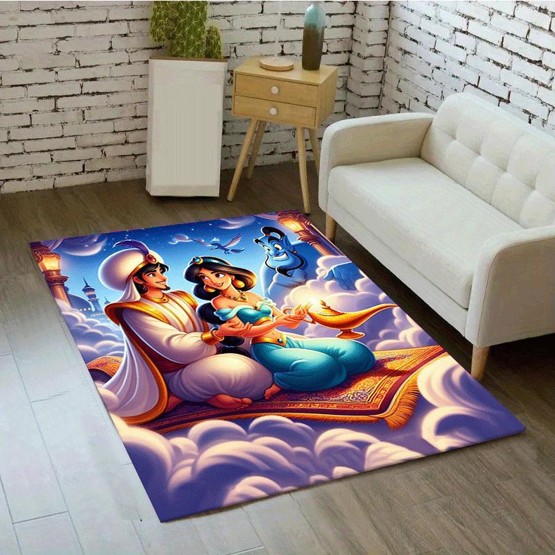 1pz Tappeto A Pelo Corto con Motivo di Aladdin Tappetino Morbido in Flanella per Soggiorno, Ufficio, Camera da Letto e Tappeto