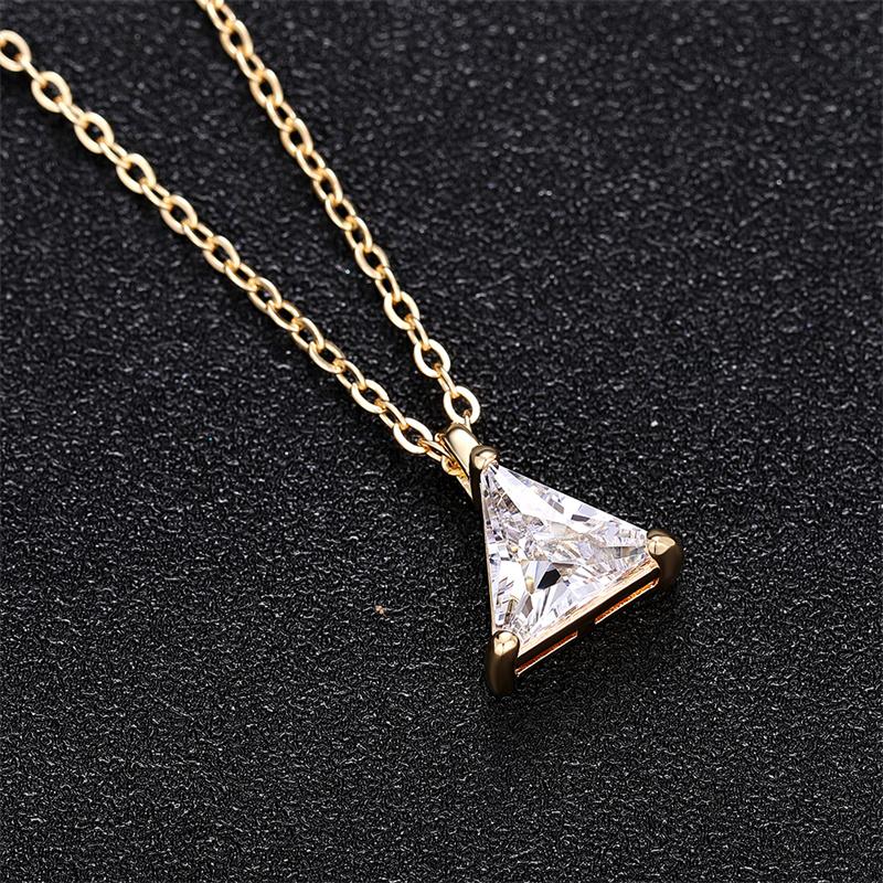 Triangular Cubic Zirconia Pendant Necklace for Women Simple Stylish Accessories Fancy O Chain Necklace Statement Jewelry