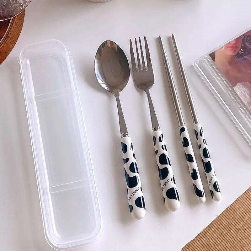 3pcs-Portable Tableware Set With Storage Case, Spoons, Forks, Chopsticks For Workplace Home Restaurant, Kitchen Utensils