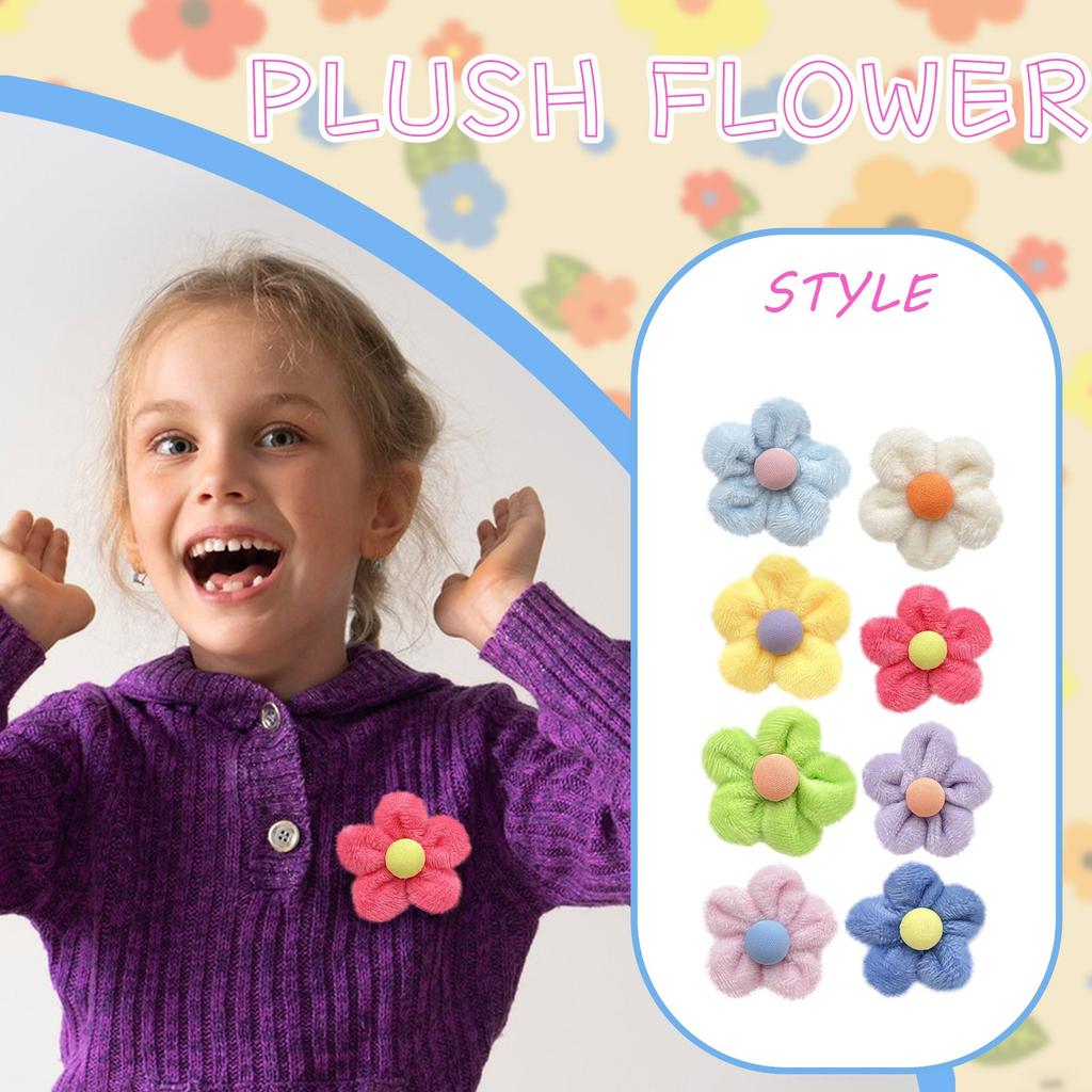 20Pcs 48mm Flower Embellishment With Button For Clothes Hat Patch Fabric Sewing Craft Headwear Hair Clips Decor Accessories