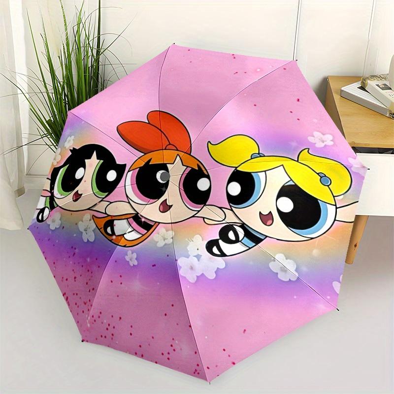 1pc Powerpuff Girls Automatic Umbrella - 8-Rib Foldable Design, Outdoor Adventures, Durable Canopy Material yy250827178