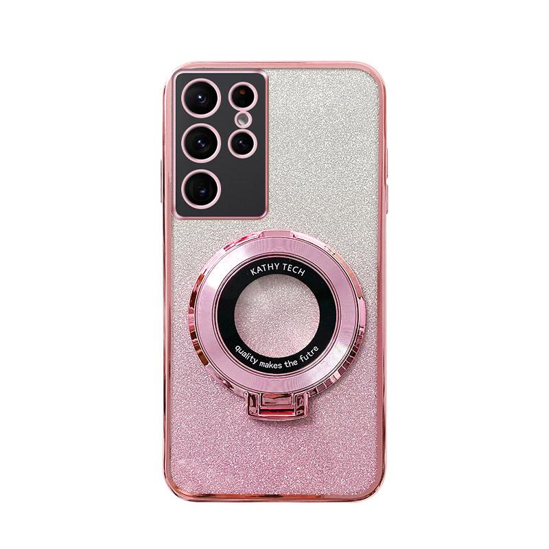 Suitable for Samsung S25ULTRA Electroplated Mobile Phone Case Magnetic Suction Bracket A17 Gradient Flash Powder A54 Anti Fall 24 Protective Cover