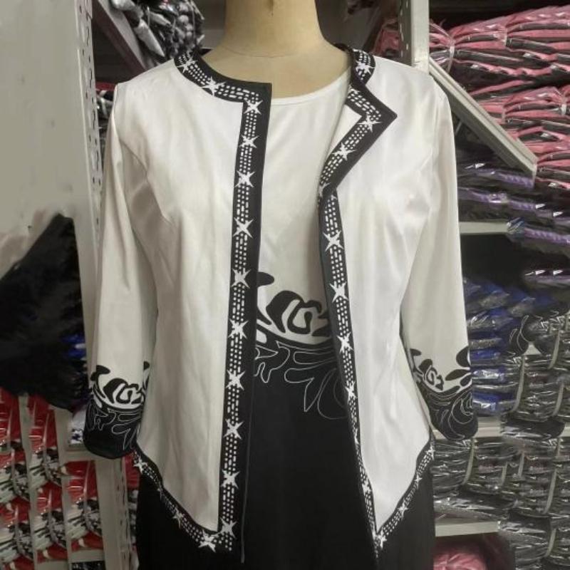 Plus Size Women Spring Summer Solid Dress Suits Floral Printed Cardigan Tops and Tank Dress Casual Elegant Two Piece Sets