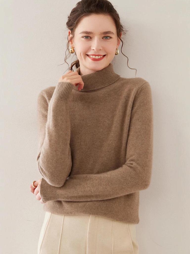 Women's Loose High Neck Cashmere Sweater - Soft, Sticky, and Versatile Knit Pullover for Autumn and Winter