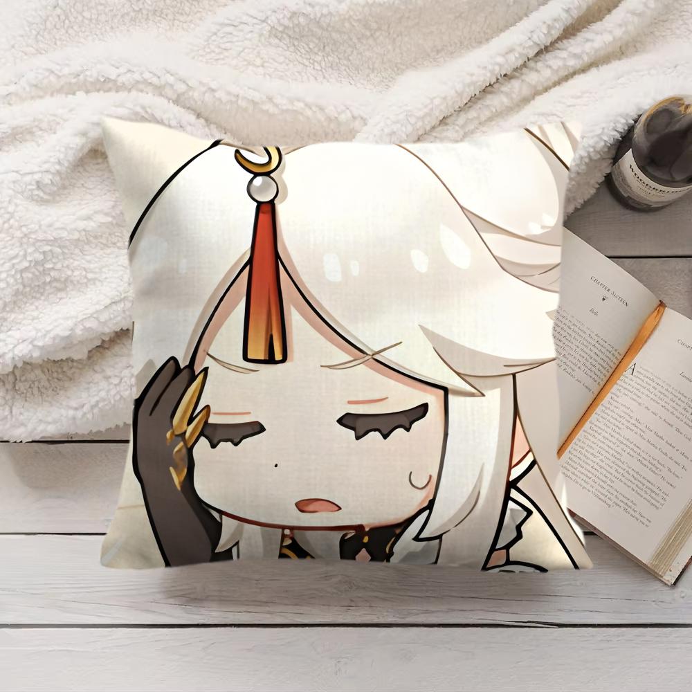 Ningguang Cute Genshin Impact Cushion Cover Silky Short Plush Invisible Zipper Dustproof Sofa Pillow Case For Home Decor