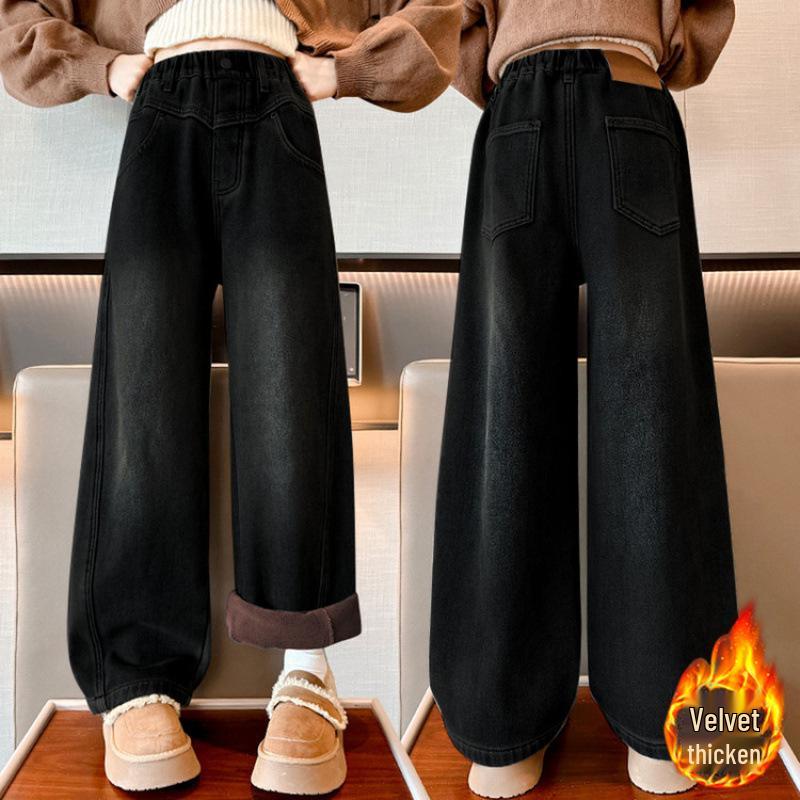 Dívčí džíny s fleecovou podšívkou: Jaro/Podzim 2025 Kalhoty s rovnými a širokými nohavicemi