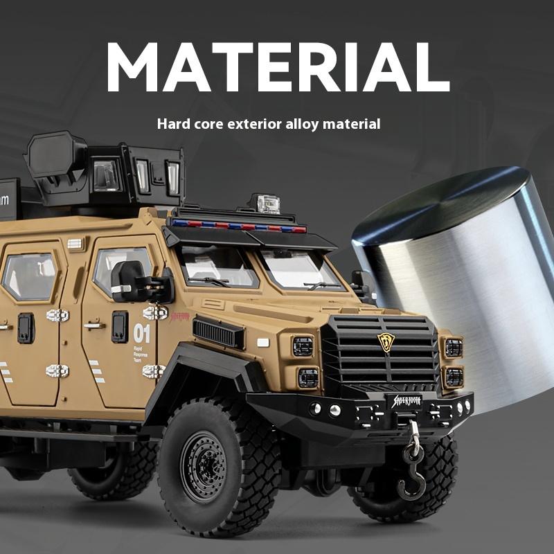 1/24 Scale Sword Toothed Tiger Explosion Proof Car Model Police Armored Off Road Vehicles Alloy Diecast Simulated Collectibles Present