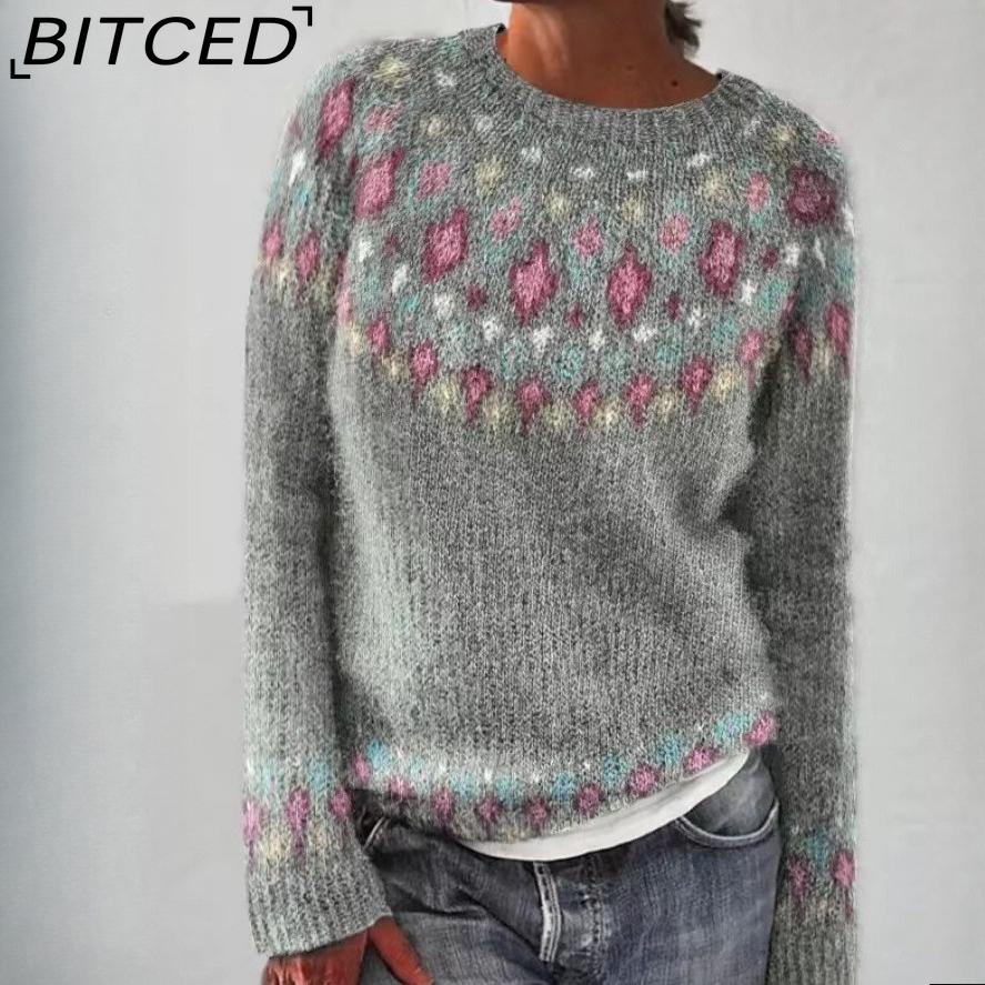 BITCED Women's Sweater - O-Neck Color-Blocked Oversized Fashion Pullover Knit