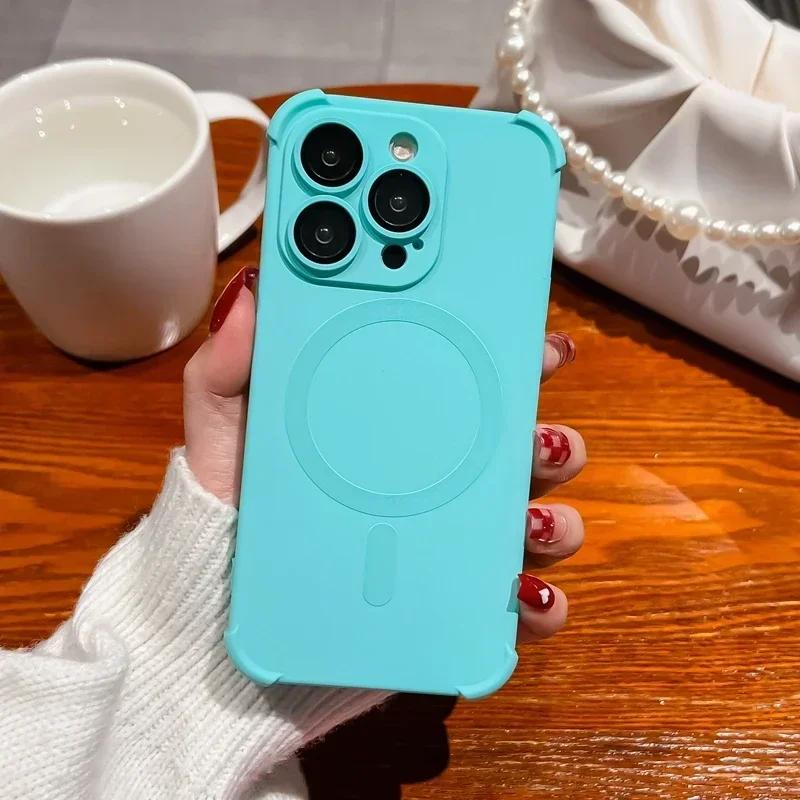 

Чехол для телефона Magsafe для iPhone 15 Pro Max 14 Plus 13 Pro 12 11 Pro Max с подушкой безопасности, силиконовый противоударный мягкий чехол для iPhone 15 Plus 14, защита объектива For iphone15Pro светло-синий
