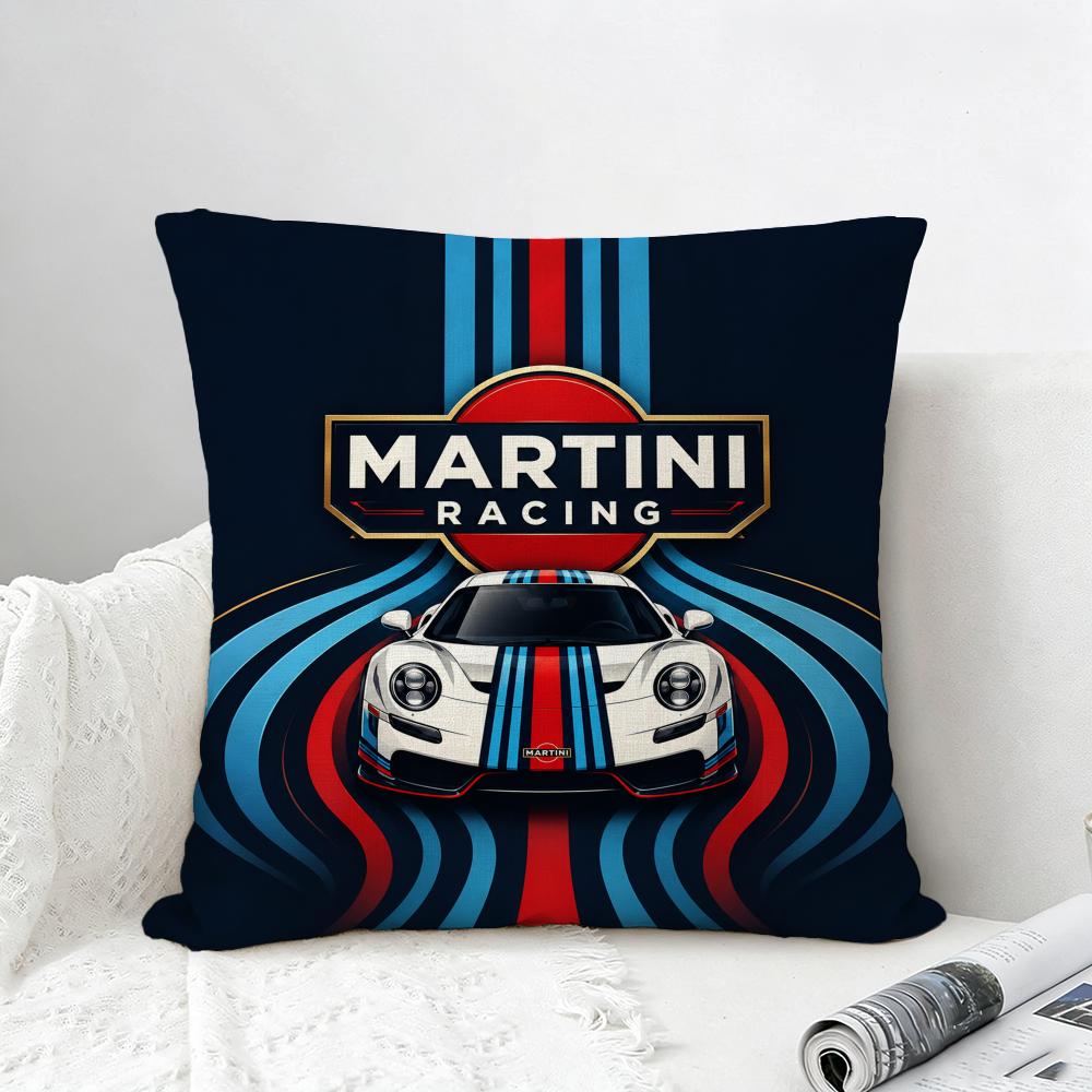 Motorsport Martini Racing Cushion Cover Natural Linen Pillowcase Set AllinOne Decor for Sofa Bedroom Chair