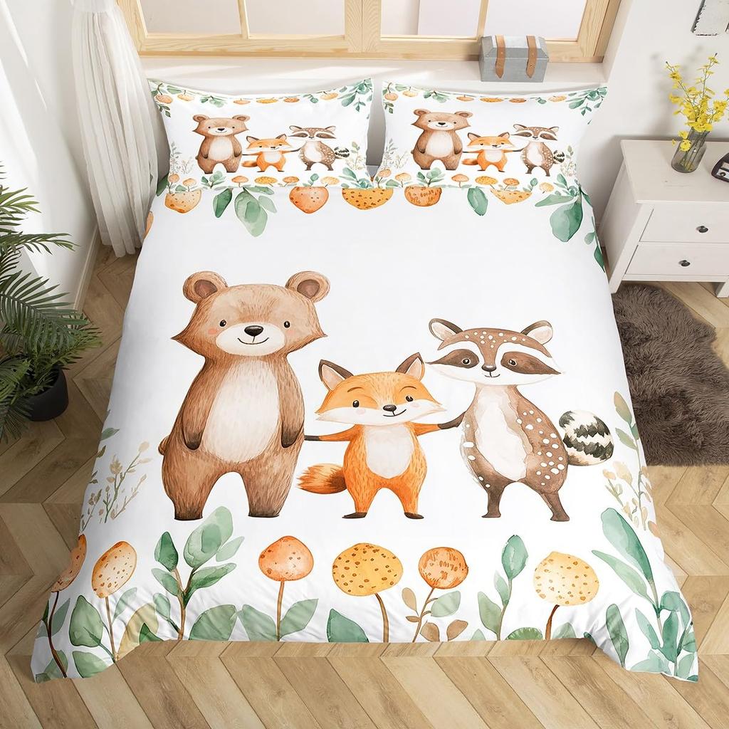Feelyou Peacock Duvet Cover Twin Size Kids Peacock Feathers Design Floral Comforter Cover Set for Boys Girls Teens Animal Theme Bedding Set