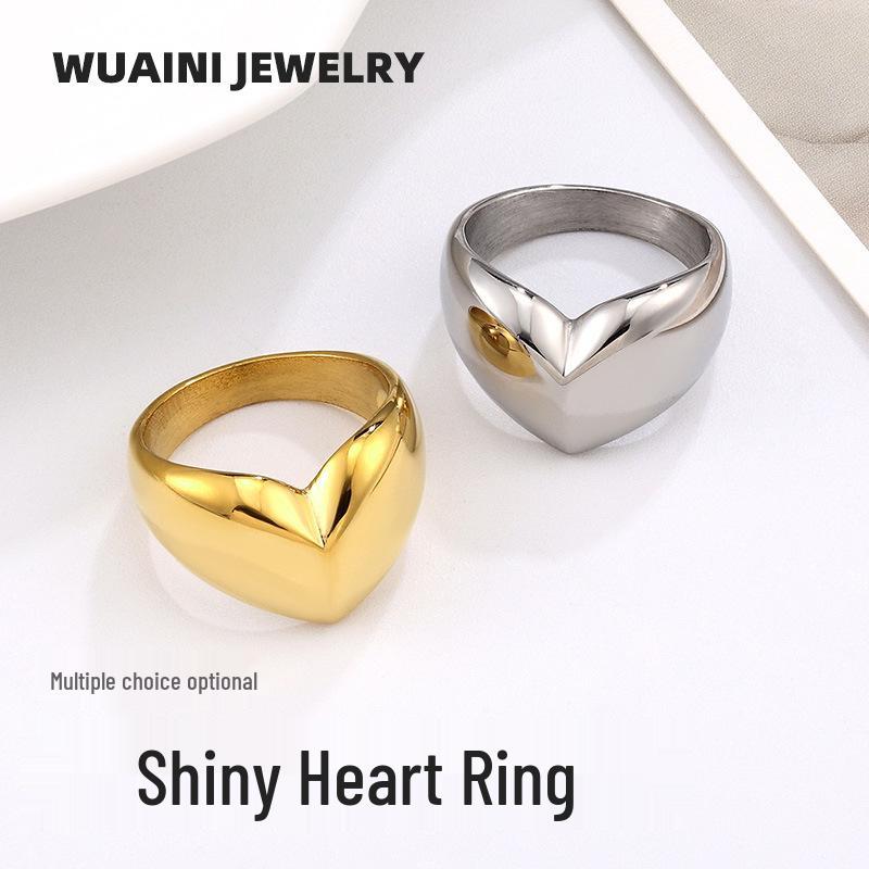 

Women s High-End Titanium Steel Geometric Heart and Crown Ring Size 8