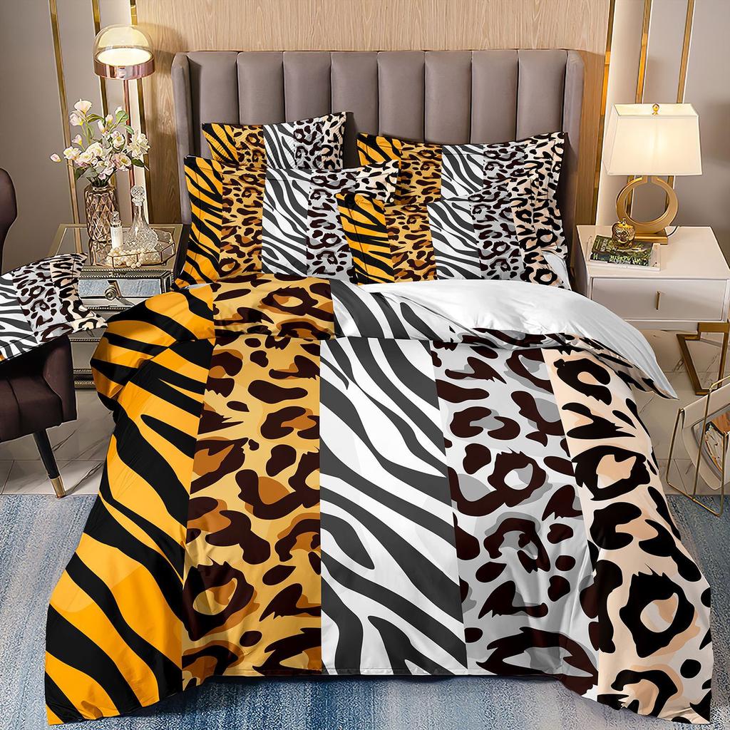 3D Printed Leopard Print Three-Piece Set Bedding Polished Duvet Cover