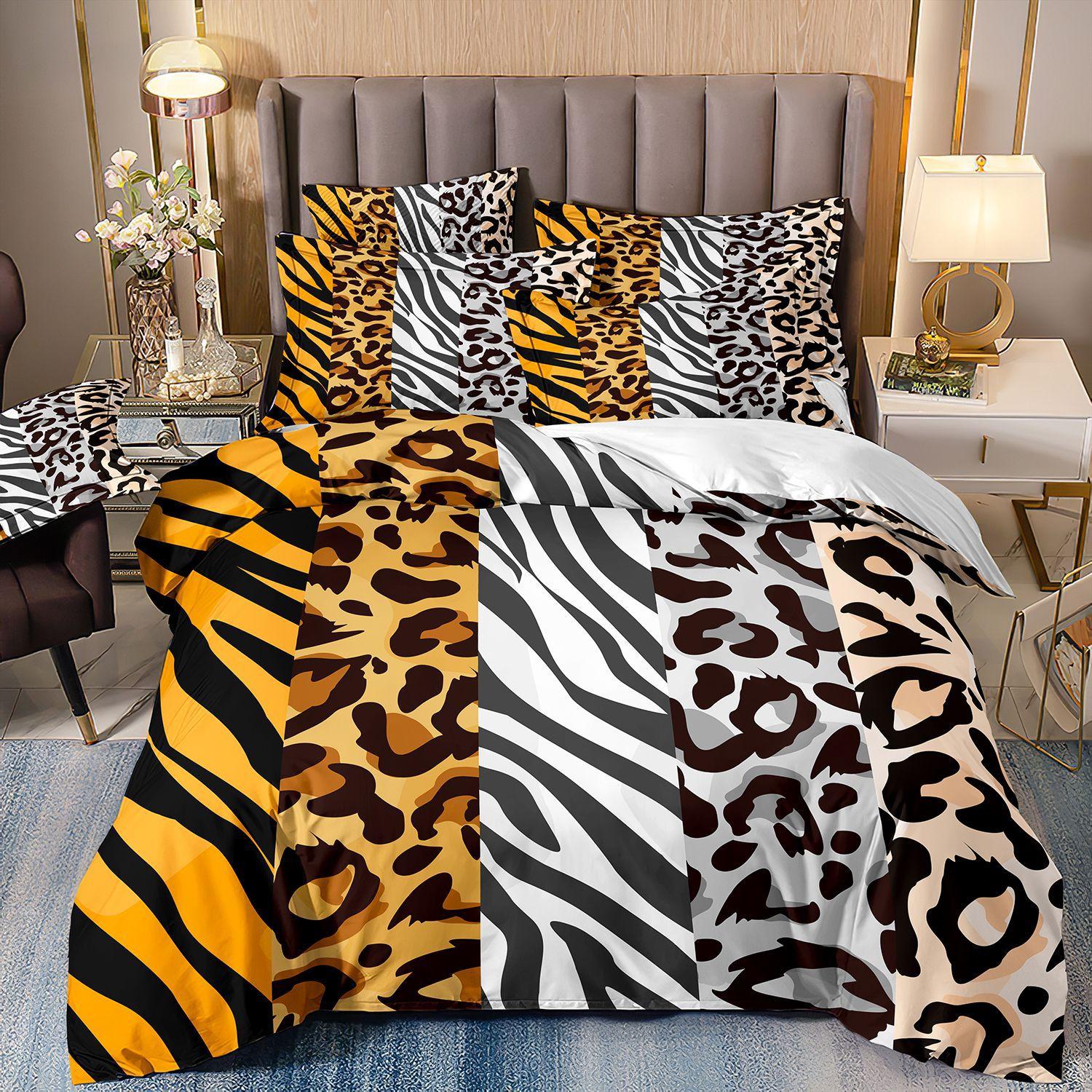 

3D Printed Leopard Print Three-Piece Set Bedding Polished Duvet Cover cover 70 * 133 and 50 * 75 * 1
