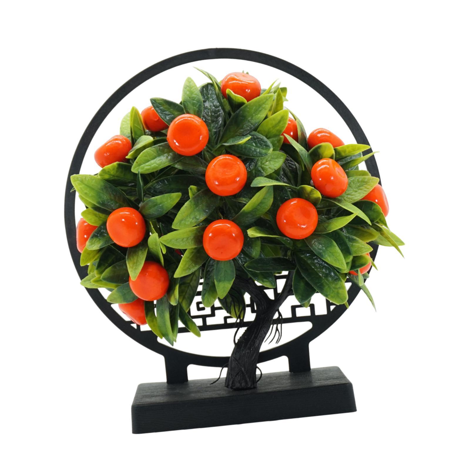 

Fake Orange Fruit Tree Potted ABS Plastic Indoor Desktop Bonsai Decor for Home Office Wedding Display
