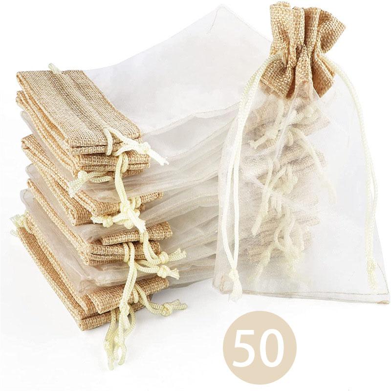Linen Jute Organza Gift Candy Bags Wedding Guests Favors Birthday Party Supplies Christmas Small Drawstring Pouches