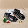 A pair of 2025 new bow student children's leather shoes exported to Africa black PU school shoes factory wholesale