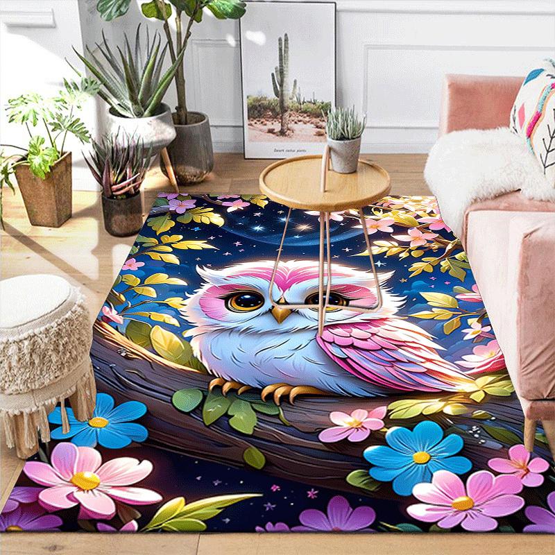 1 Stück Rosa Eulen-Design Teppich - Weich, Rutschfest und Langlebig Gaming-Raum Dekoration für Schlafzimmer