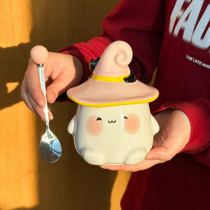 Halloween cute ghost cup girl ceramic mug with lid spoon office couple coffee cup souvenir