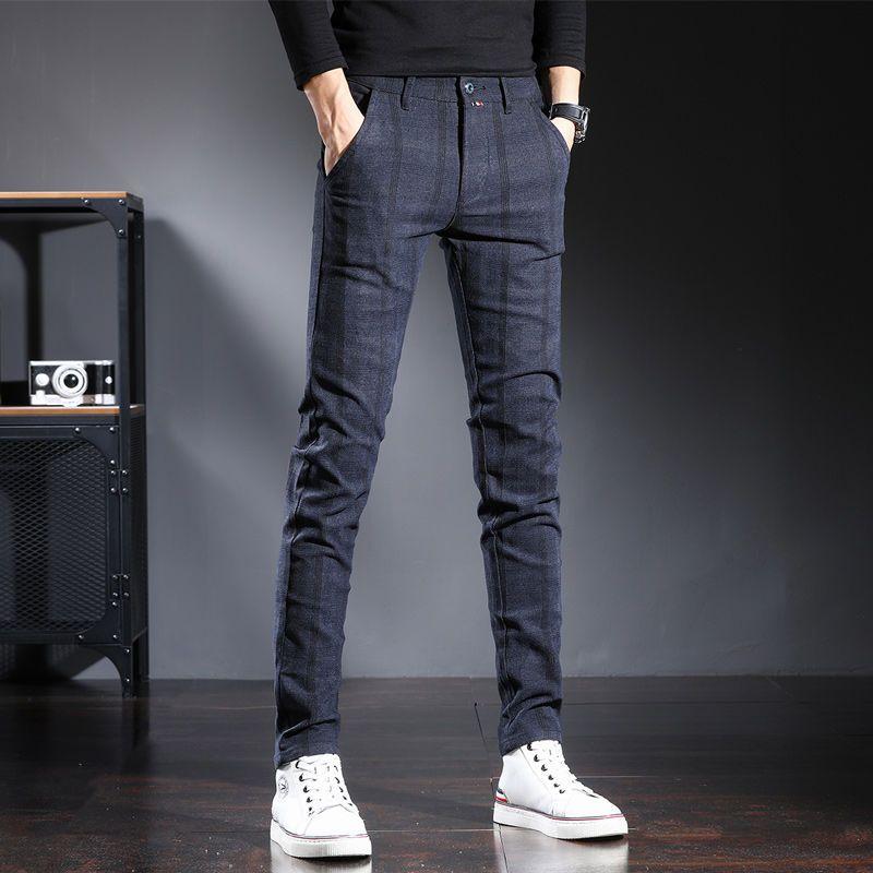 

Мужские брюки на весну и осень Новая модная корейская версия Деловые винтажные приталенные эластичные прямые брюки на все случаи жизни 32 синий