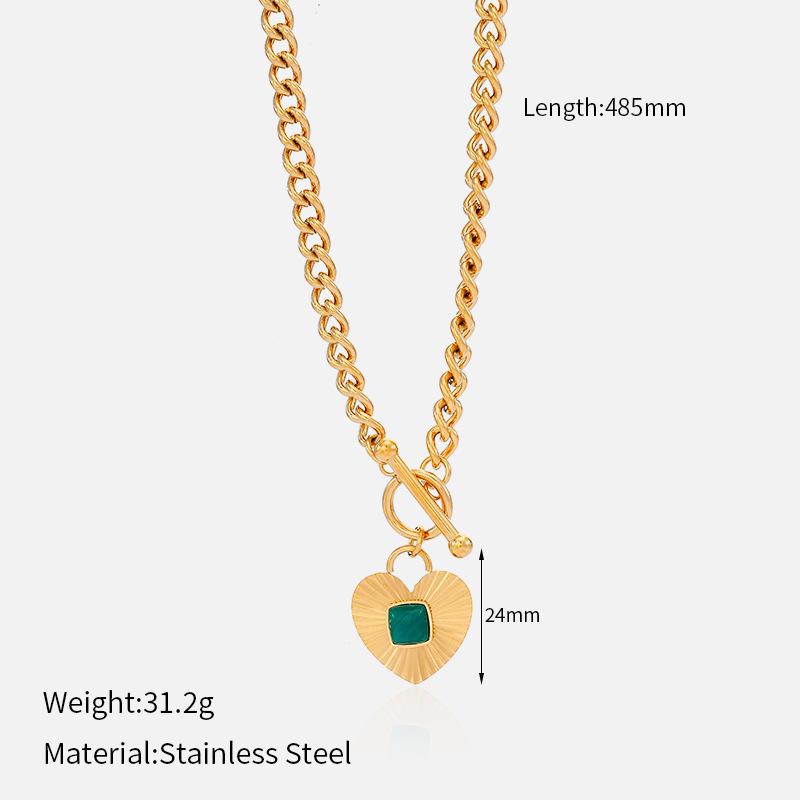 French Vintage Emerald Necklace Geometric Mother Of Pearl Inlay Titanium Steel Pendant Women Jewelry Gift