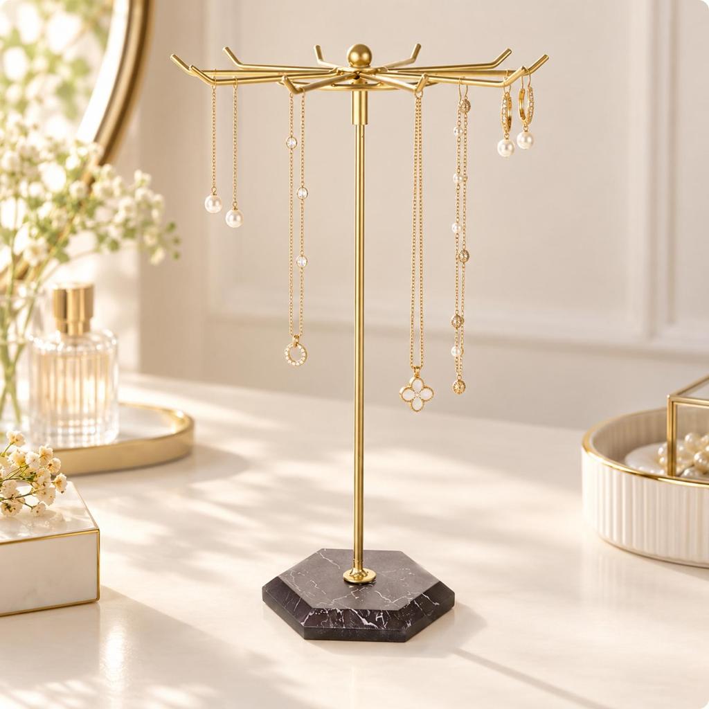 Detachable Jewelry Stand with Rotating Top Sturdy Metal Display Hooks Elegant