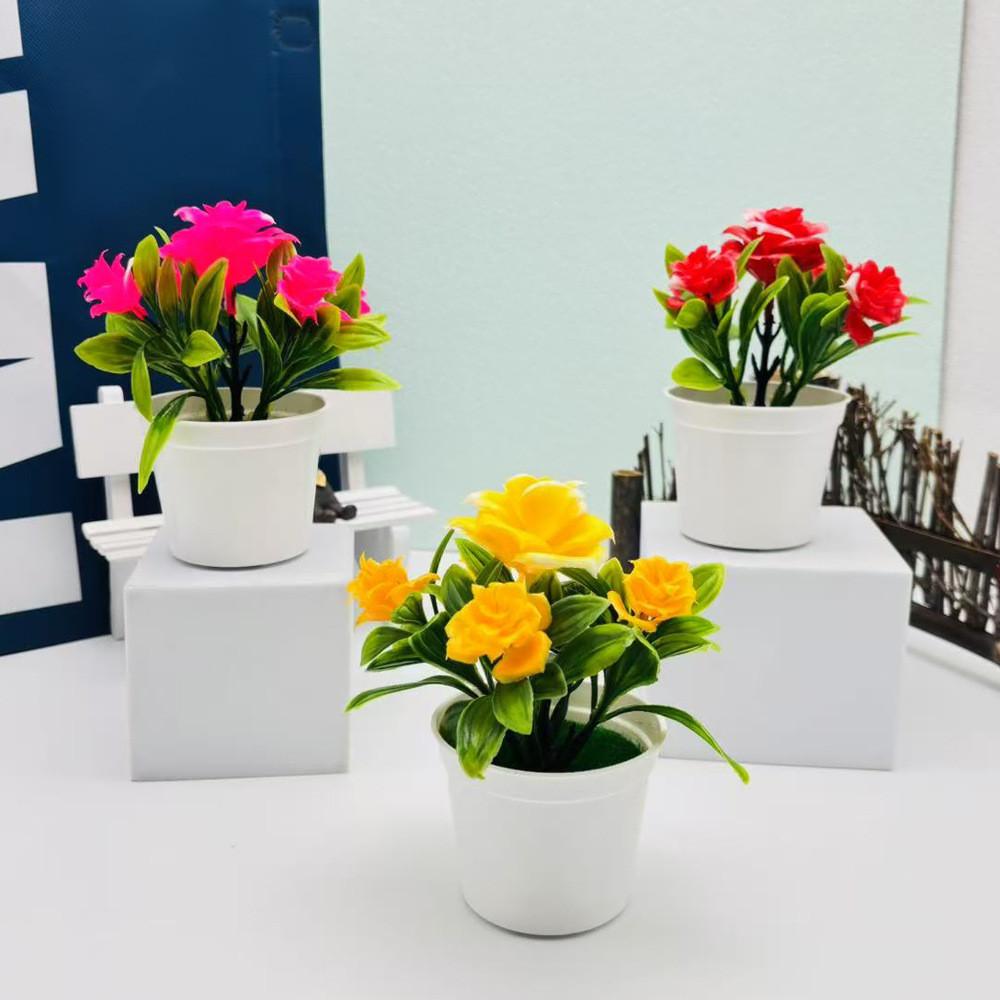 Artificial Bonsai Rose Potted Plant For Office Desk And Gift For Flower Lovers